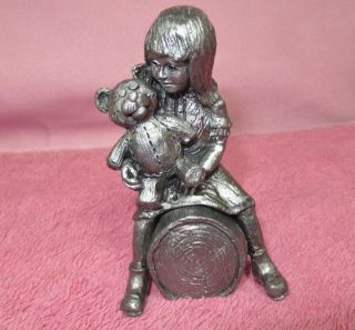 M.  A.  Ricker - Girl W/ Teddy Bear Pewter Fig.  - Stamped 32 - Olde English Pewter