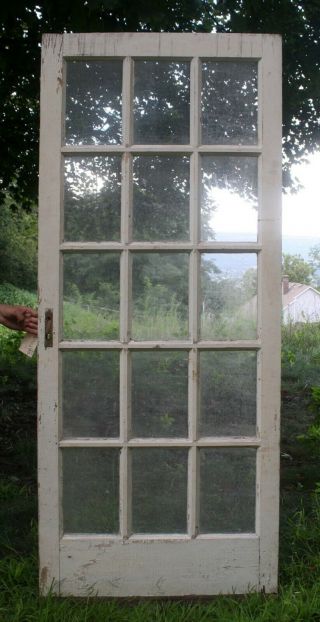 32 " X77 " Vintage Antique Solid Wood Wooden French Door 15 Window Glass Lite Pane
