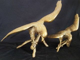 2 Vintage Brass Bronze American Eagle Sculptures - Huge 35 " & Large 18 "