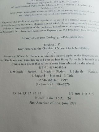 RARE HARRY POTTER and THE CHAMBER OF SECRETS BOOK WITH TYPO First Edition 1999 2