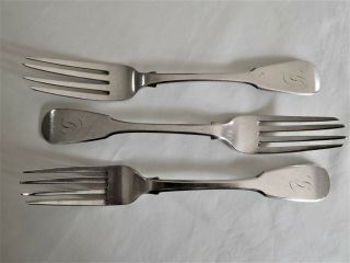 Three Antique Sterling Silver Table Forks C 1829 Glasgow Scotland