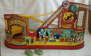 Vintage J.  Chein Tin Wind Up Roller Coaster W/2 Cars Wow