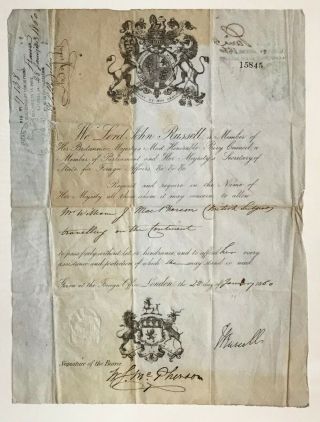 1860 English Passport,  Singed Lord John Russell,  Secretary Of State For Foreign