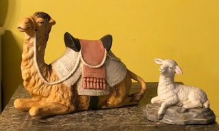 Vintage Homco Home Interiors Porcelain Nativity 4.  5 " Camel 5115 & Sheep