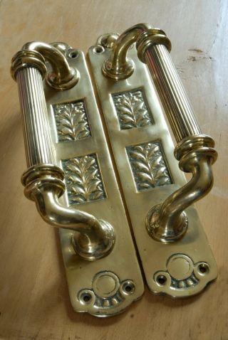 Rare Antique Pull Door Handles Brass Victorian Heavy Vintage Old Large