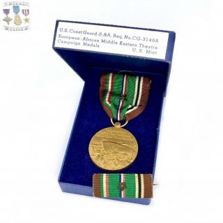 Wwii Coast Guard European African Middle Eastern Campaign Medal Ribbon Bar Box