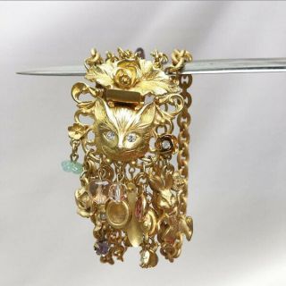 Vintage Kirks Folly Gold Toned Cheshire Cat Bracelet Alice In Wonderland Charms
