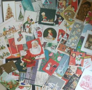 60 Vintage Christmas Cards Mid Century 60s 70s 80s Santa Snowman Angels Churches