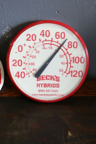 Vintage Becks Hybrids Seed Corn Farm Thermometer 12 