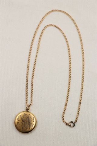 Antique S&bl Co Gold Filled Engraved Initials Sn Locket Necklace