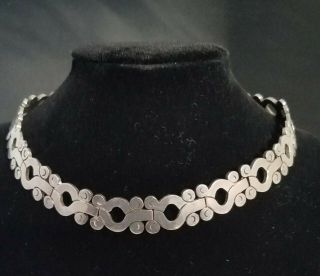 Heavy 78 G Vintage Taxco Mexico 925 Sterling Silver Choker Necklace Signed Aji