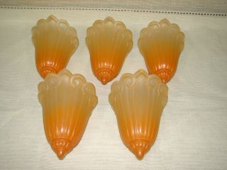 5 Matching Art Deco Slip Shades For Lincoln Chandelier Fixture - Vgc See Photos