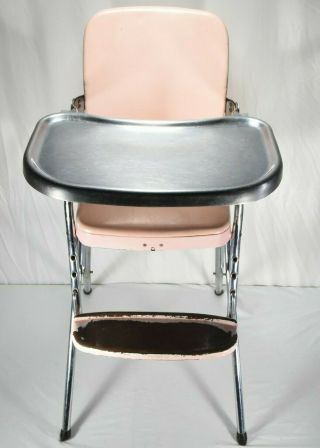 Vintage Cosco Retro Pink Vinyl Seat And Stainless Steel Tray High Chair Fold Up