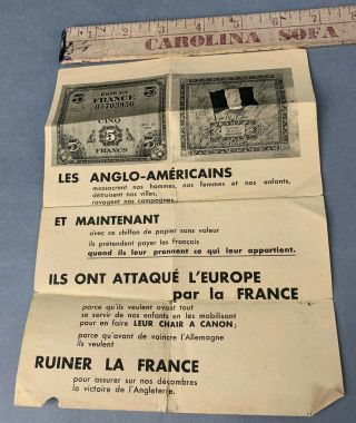 Wwii German Propaganda Leaflet France Currency Anglo Americans Francs