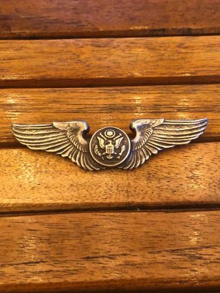 Wwii Us Army Air Force Sterling Silver Air Crew Wings Pin 3 " A.  E.  Co.  Utica N.  Y.