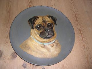 Large Antique Pug Dog Oil Painting 1880 Watcombe Pottery England Terracotta