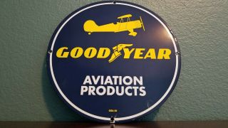 Vintage Goodyear Porcelain Gas Auto Tires Blimp Service Aviation Products Sign