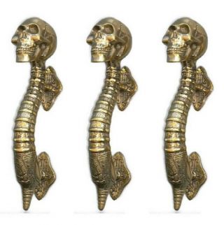 3 Small Skull Head Handle Door Pull Spine Natural Aged 100 Brass Old Style 8 " B