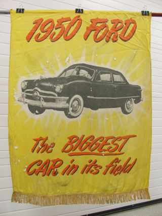 Vintage 1950 Ford Dealership Showroom Banner Sign Flag Old Shoebox Car