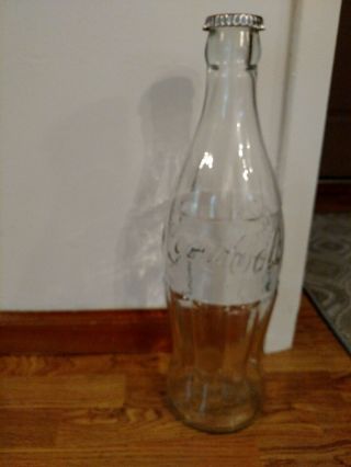 Coca Cola Large Heavy Thick Glass Contour Soda Bottle Metal Cap 20 "