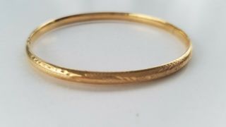 14k Yellow Gold Jewelry Etched Band Hinged Vintage Bracelet Bangle