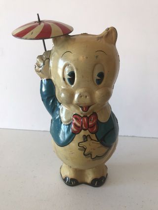 Vintage 1939 Louis Marx Leon Schlesinger Porky Pig Wind - Up Tin Toy -