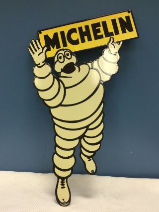 Vtg Michelin Man Tires Advertising Porcelain Sign 19”