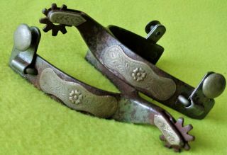 P.  M.  Kelly Vintage Silver Mounted Heavy Sweet Iron Cowboy Western Spurs Nr