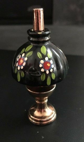 Brass Miniature Lamp With Shade Hand Painted Floral Made In England Doll House