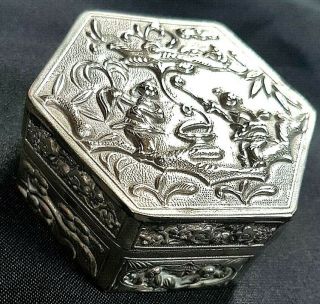 Gorgeous Antique Late 19th Century Chinese Export White Metal Box C1890