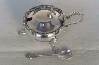 Large Vintage Solid Sterling Silver Mustard Pot With Liner & Spoon Dates 1975.