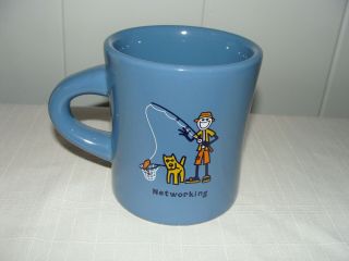 Life Is Good Coffee Mug Blue " Networking " Fishing Dog Heavy Diner Type Ec