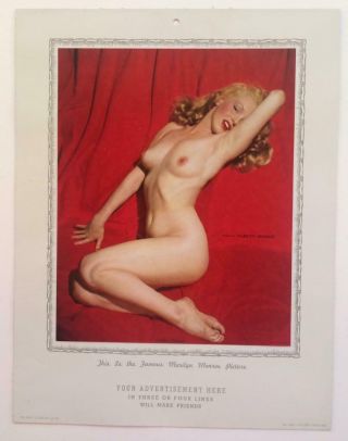 8 " X10 " Vintage C1956 Pin Up Girl Marilyn Monroe Print,  Salesman Calendar Sample
