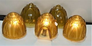 Antique Art Deco Slip Shades Amber Glass For Chandelier,  Wall Sconces Set Of 5
