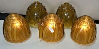 ANTIQUE ART DECO SLIP SHADES AMBER GLASS FOR CHANDELIER,  WALL SCONCES SET OF 5 2