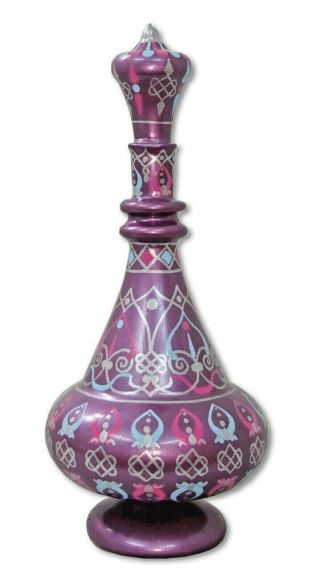 Lj405 I Dream Of Jeannie Genie Hand Painted Glass Blown Purple Mulberry Bottle