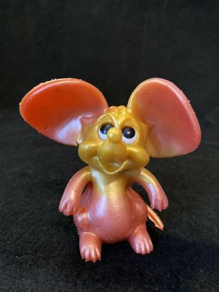 Vintage Russ Berrie 1968 Pink Gold Oily Jiggler Mouse Rubber Toy Figure