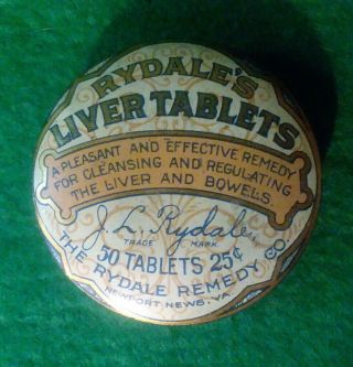 Vintage Pharmaceutical Medicine Rydales Liver Tablets Tin Can Newport News Va