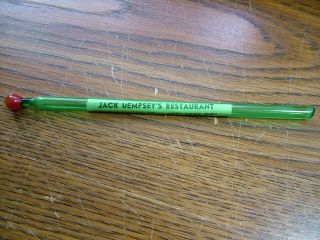 Jack Dempseys Green Glass With Paper Swizzle Stick