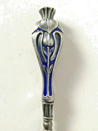 Crisford & Norris Sterling Silver Button Hook 1909 Antique Blue Enamel Handle