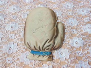 Victorian Christmas Card/cut - Out Boxing Glove/anthropomorphic Turkey & Pudding