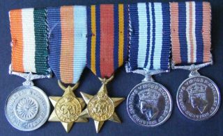 Miniature Medal Group Of 5: India: Independence,  Ww2 1939 - 45,  Burma Star Etc.