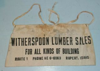 Vintage Witherspoon Lumber Sales Carpenters Canvas Nail Tool Apron Rupert Idaho