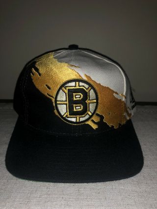 Vintage Boston Bruins Logo Athletic Snapback Hat Cap Splash Paintbrush 90s Nhl
