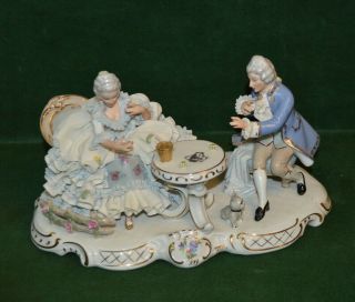 Vintage Sandizell Dresden Lace Figurine Victorian_man And Woman Playing Dice