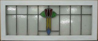 Old English Leaded Stained Glass Window Transom Colorful Floral Design 34 " X 14 "