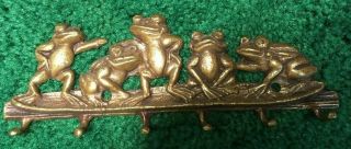Vintage Brass Frog Key Holder Hook Towel Hook 6 Hooks Hang Coats Hats Euc Gift