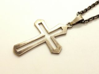 Vintage Taxco Mexico C - 305 Sterling Silver 925 Modernist Open Cross Pendant