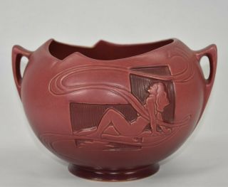 Vintage Roseville Pottery Silhouette Red Nude Ceramic Art Deco Vase 742 - 6 3