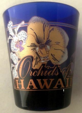 Collectible Orchids Of Hawaii Cobalt Blue Souvenir Shot Glass Barware